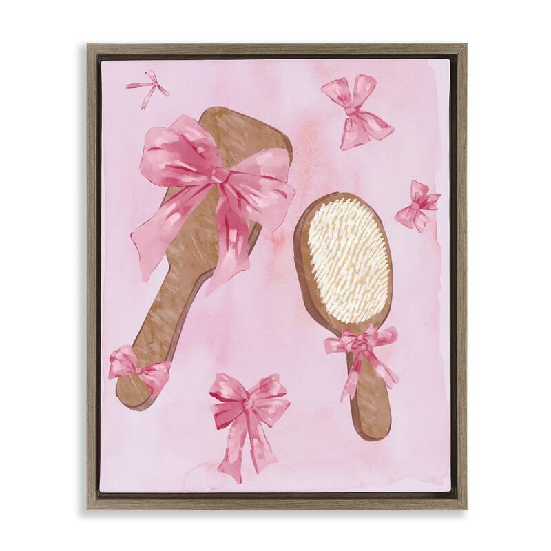 Stupell Lovely Pink Hairbrushes Framed Floater Canvas Wall Art Design By Ziwei Li - 17 x 21 - Brown