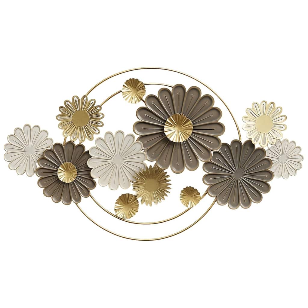 Gold Neutral Horizontal Floral Metal Wall Art 47x24 Oversized Decor