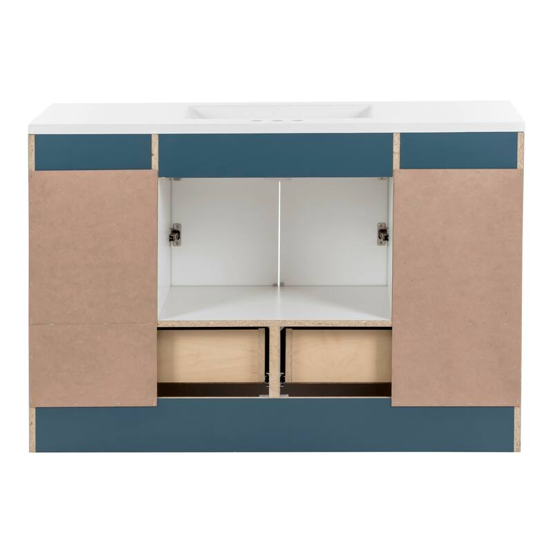 Spring Mill Cabinets Emlyn 48.5" Bathroom Vanity With Shelves, Drawers, and White Sink Top