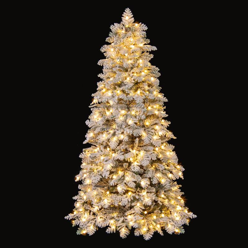 Costway 6/7 FT Artificial Snow-flocked Christmas Tree with 130 Balls, - See Details