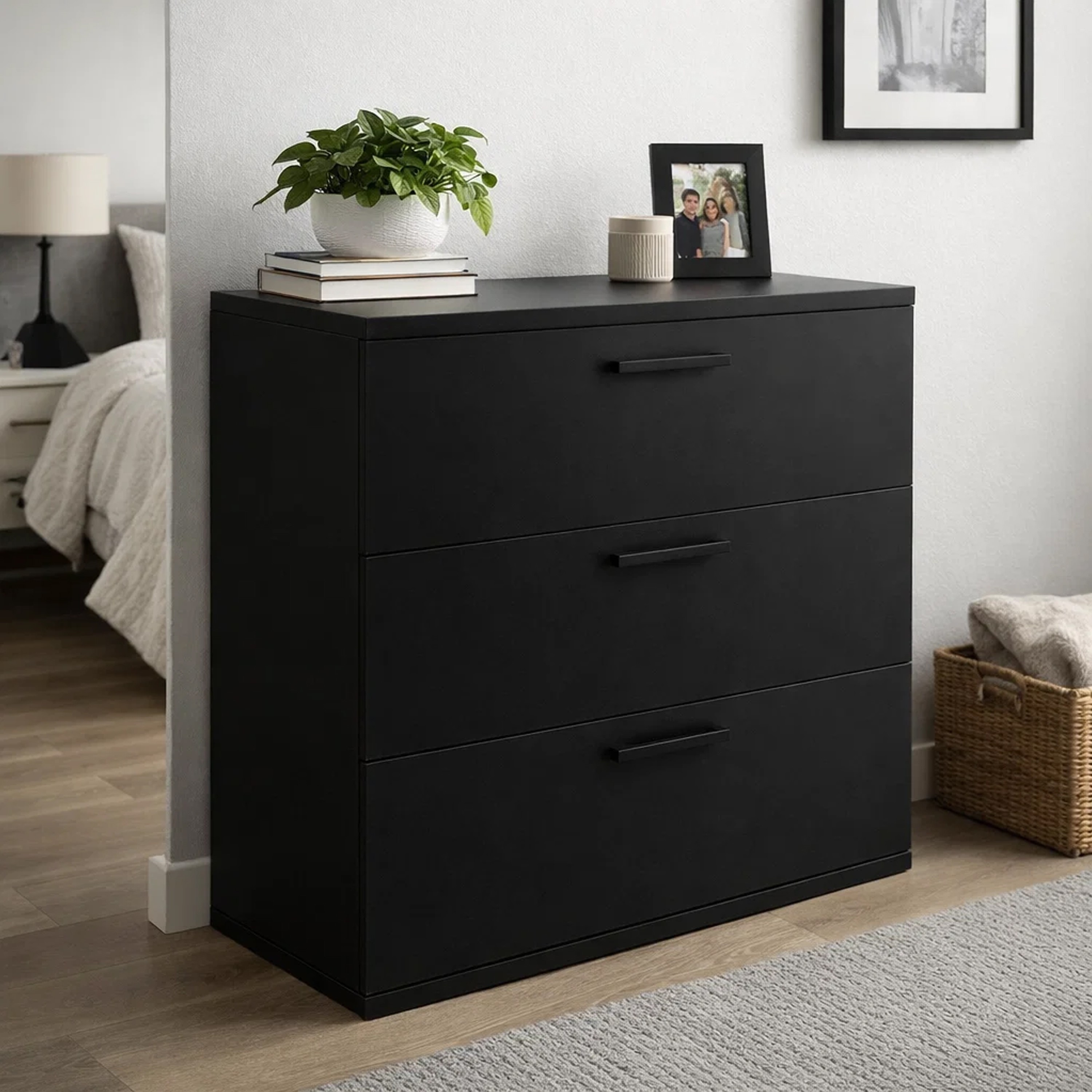 black dresser 3 drawer Genevieve Black/Walnut The drawers on this chest of drawers extend 19 cm Moru Modular Oversize Dresser Chest,