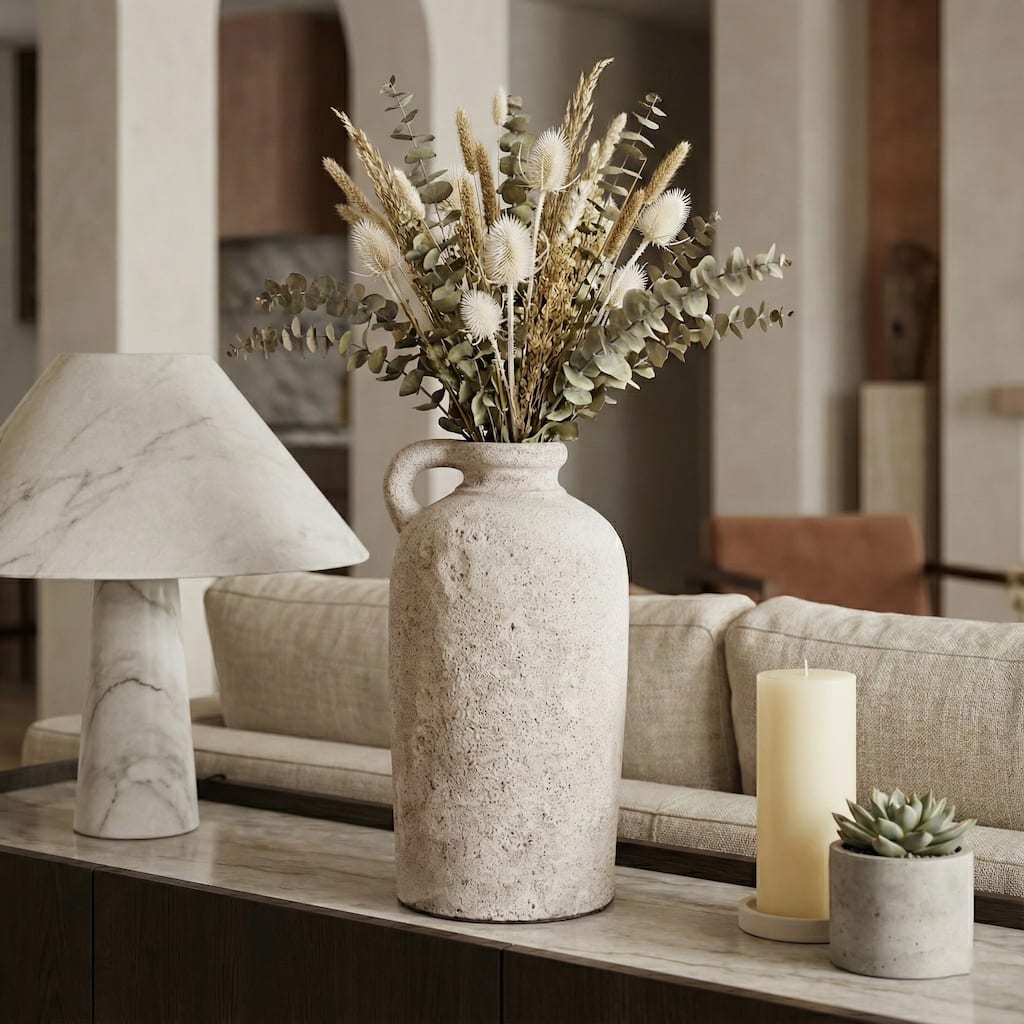 Terracotta Bottle Vase with Handle - Ivory, 16"