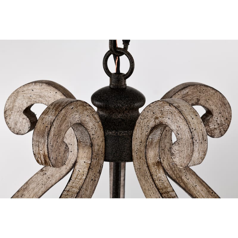 Lina 17 Inch Farmhouse Lantern Wood Grain Finish Pendant 6 Light