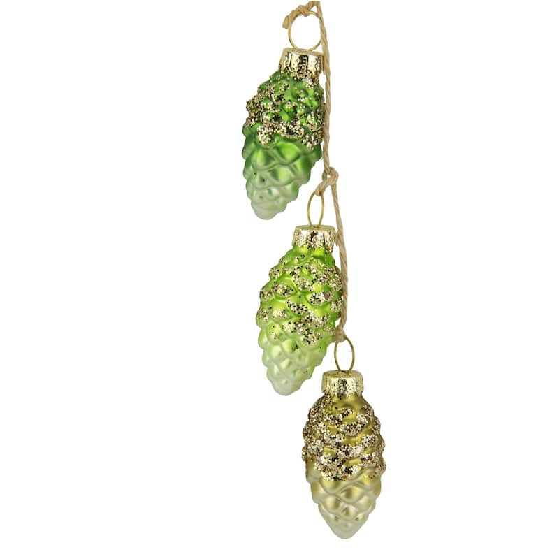 7" Green and White Dangling Pinecone Christmas Glass Ornament