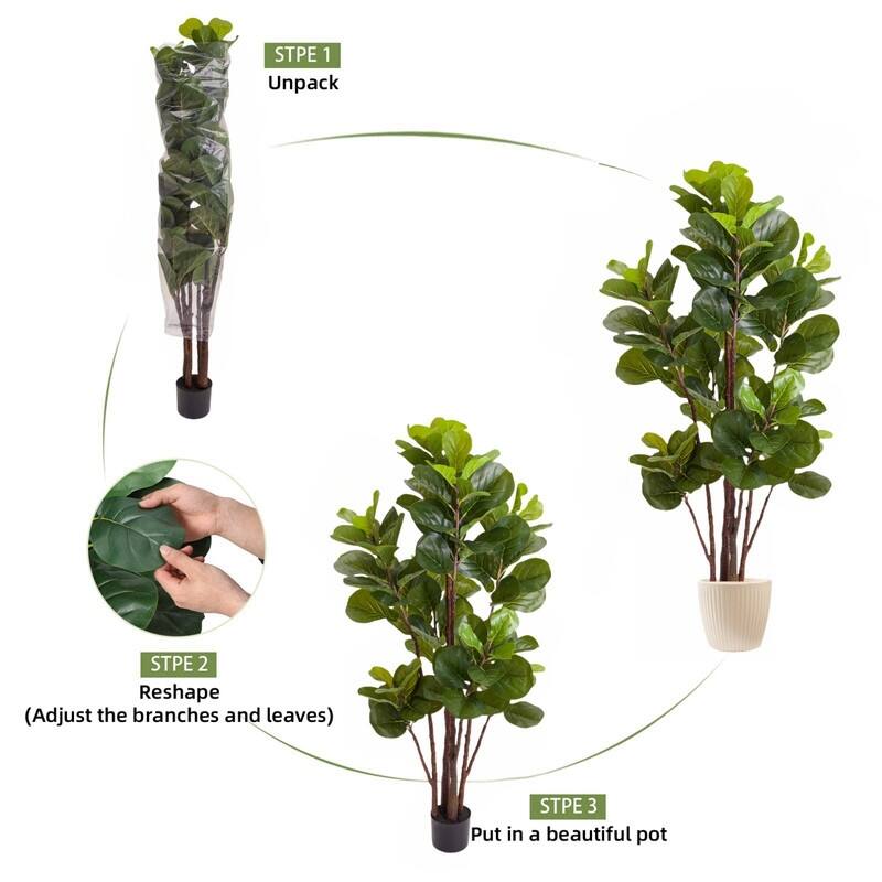 4Ft/5Ft Artificial Fiddle Leaf Fig Tree, Faux Plant for Indoor Outdoor Office