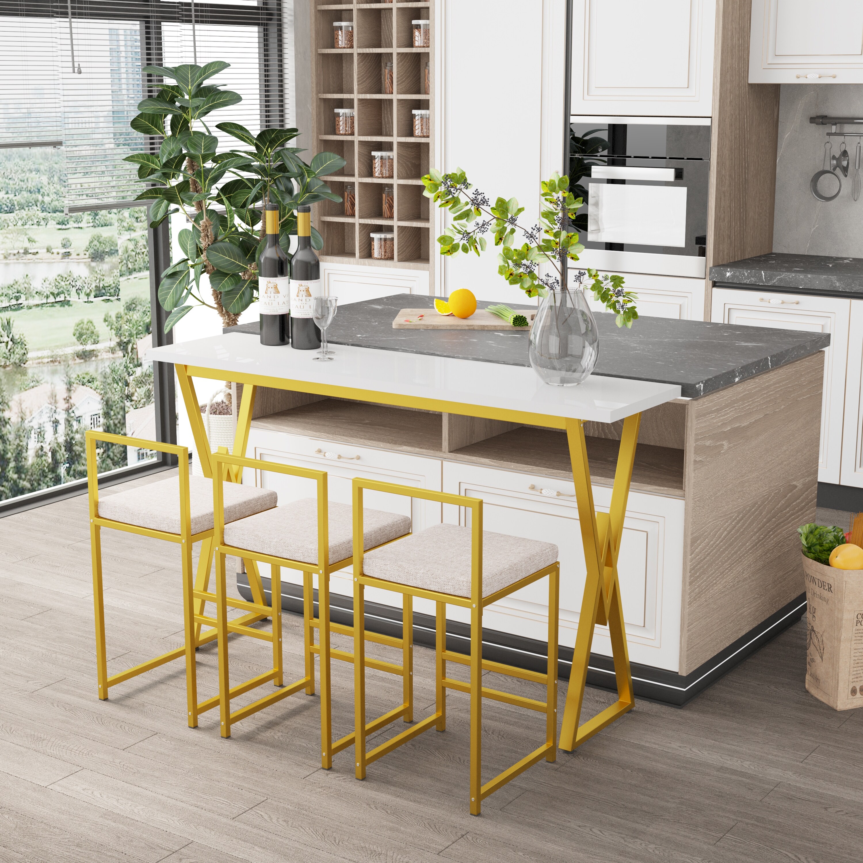Gold counter hot sale height dining table