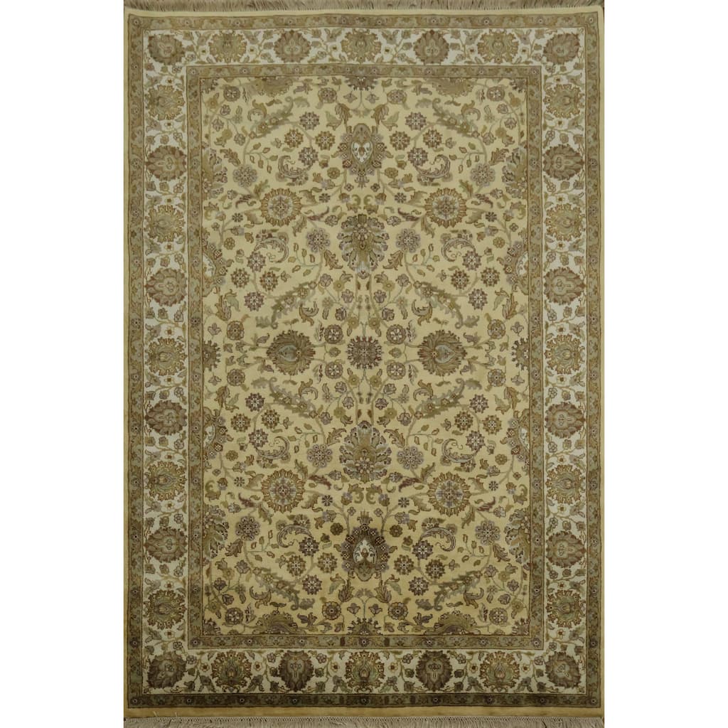 Hand Knotted Oriental 100% Wool Carpet Traditional All-Over Beige & Ivories Agra Area Rug - 8' 10'' X 5' 11''