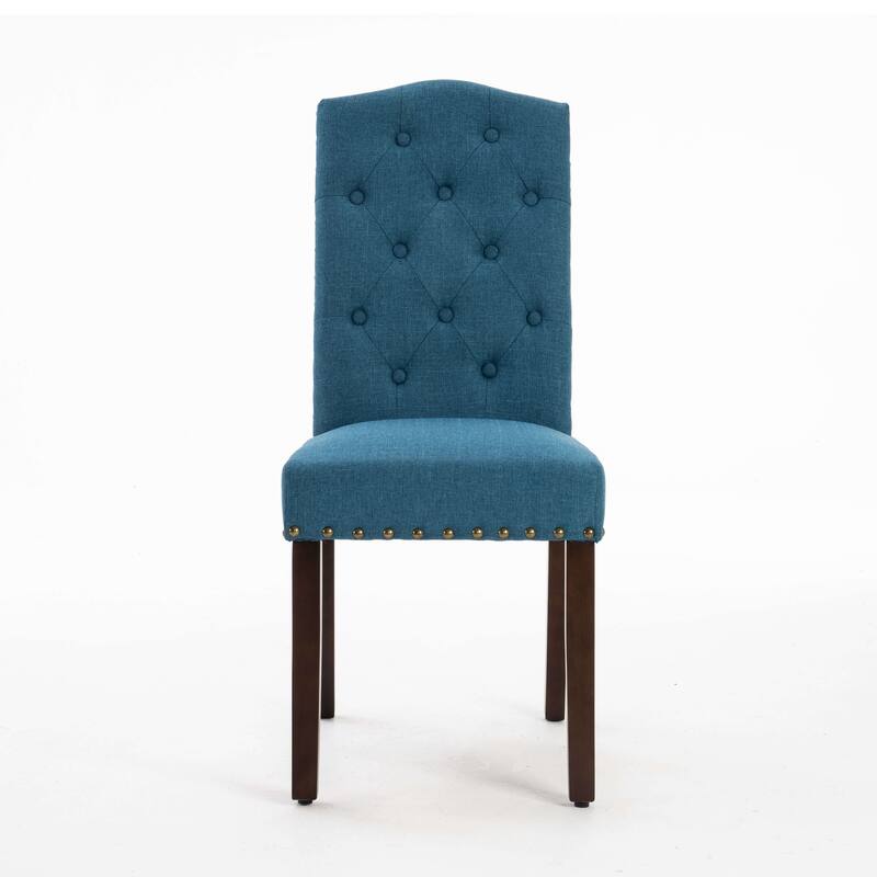 Fabric Upholstered Tufted High Back Dining Chairs with Nailhead Trim