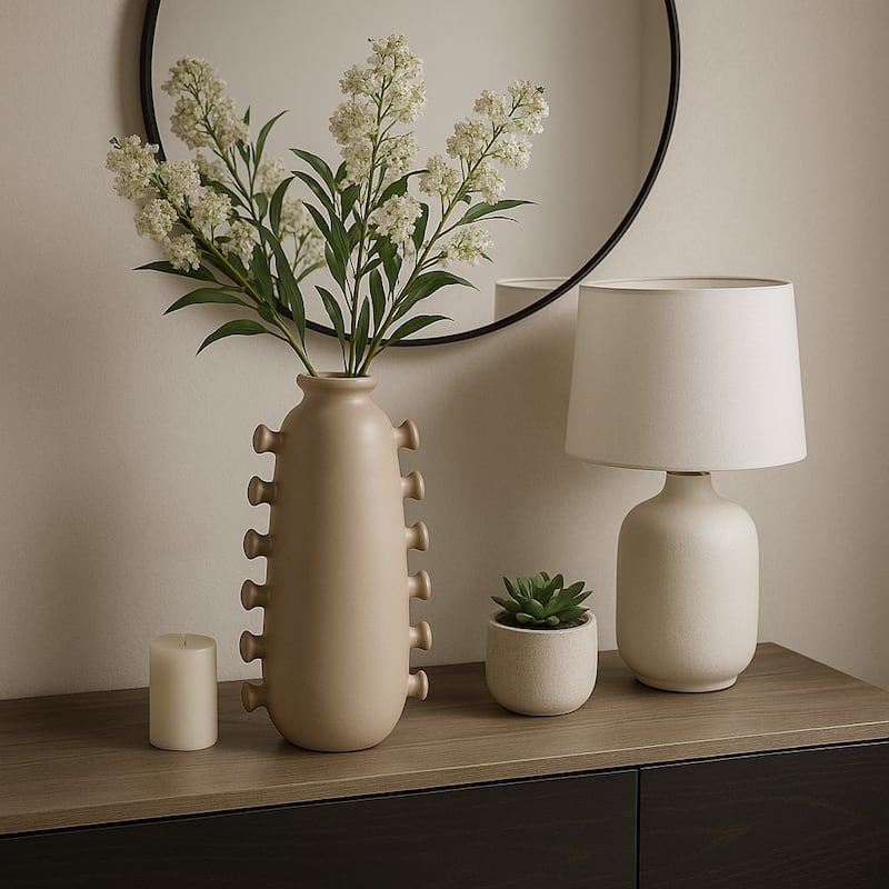 Unique Artistic Table Vase with Side Detailing - Tan