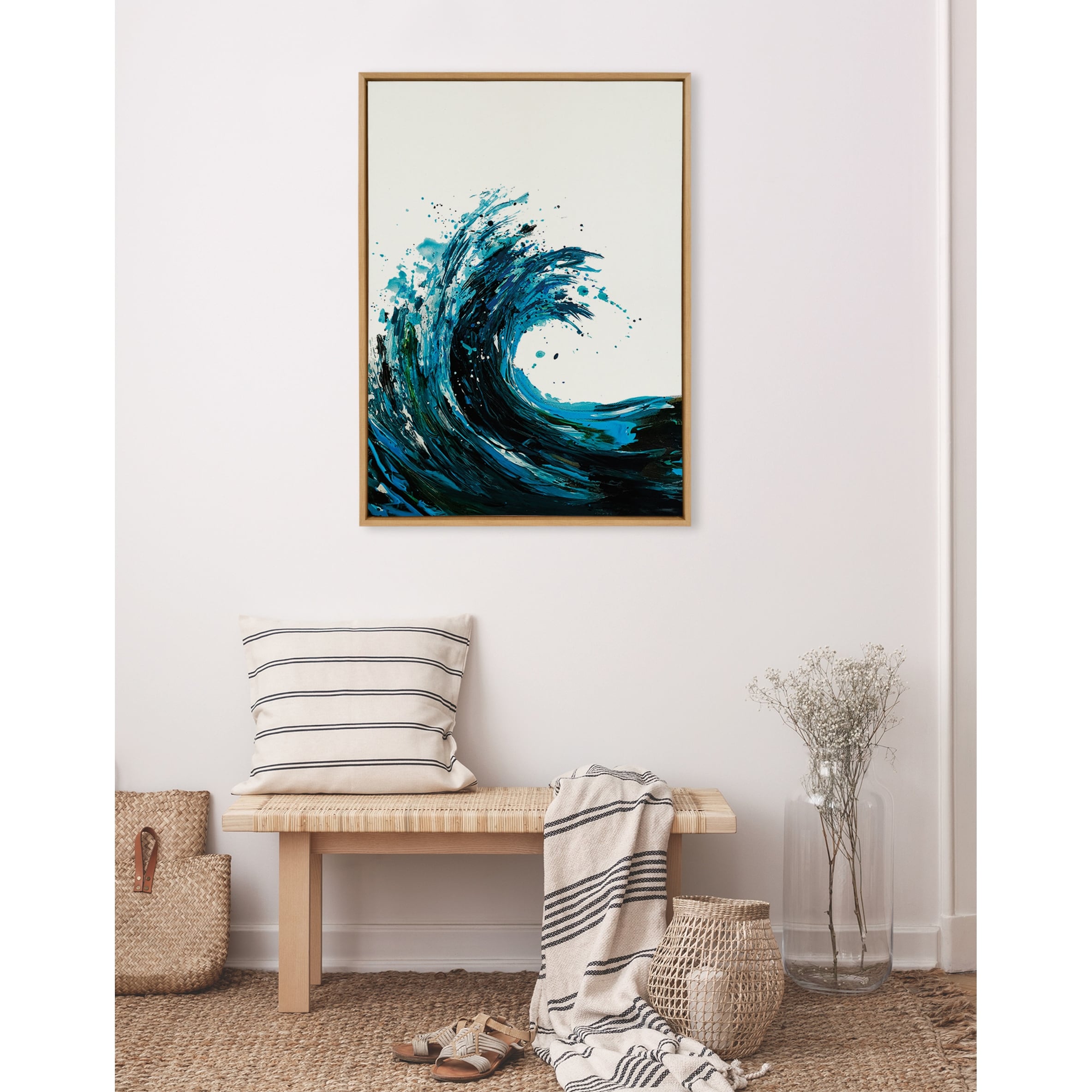 Kate and Laurel Sylvie Wave Linen Framed Canvas