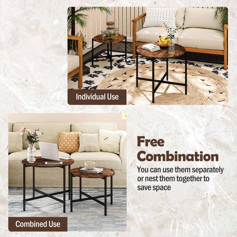 Costway Round Coffee Table Set of 2 21.5" & 25.5" Nesting Coffee - See Details