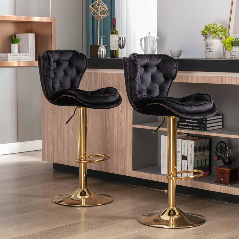 Modern Chrome and Velvet Bar Stool Set of 2 - Swivel & Height Adjustable