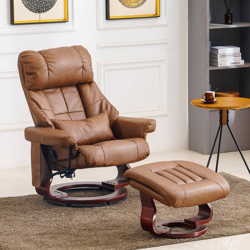 MCombo Recliner Chair with Ottoman Vibration Massag Faux Leather 9068 - Saddle