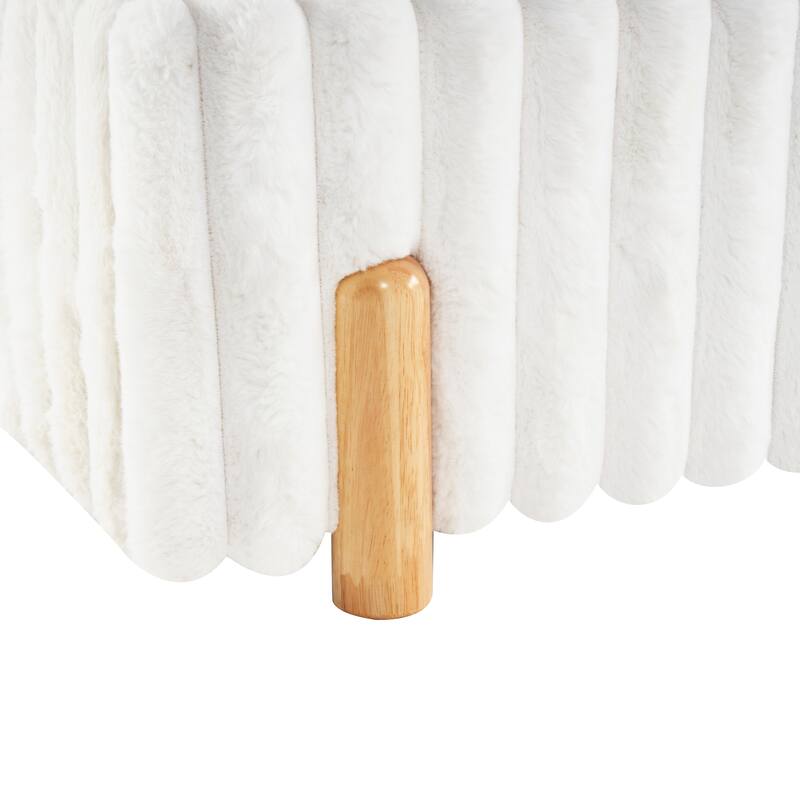 Sleek White Boucle Upholstered Bed with Wavy Headboard - White