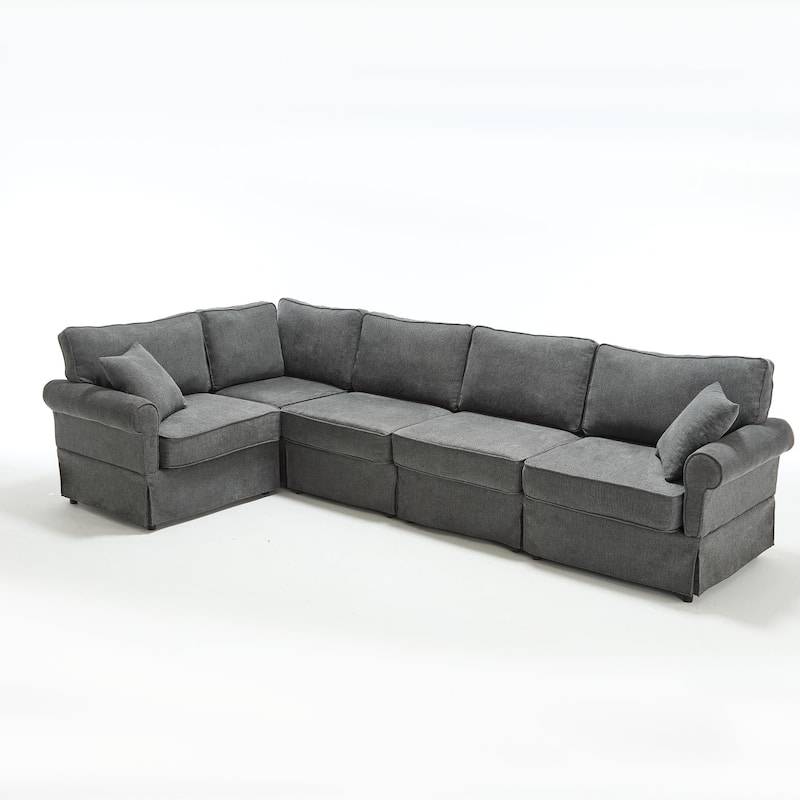 94" Linen L-Shaped 5-Seater Sectional Sofa with Reversible Design and Rolled Arms