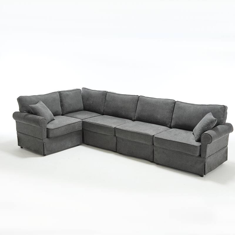 94" Linen L-Shaped Sectional Sofa, 5-Seater