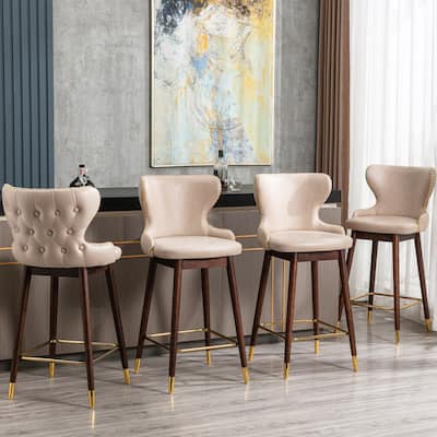 Fabric Bar Chairs Counter Stool Side Chairs with Nailhead Decoration (Set of 2), Beige