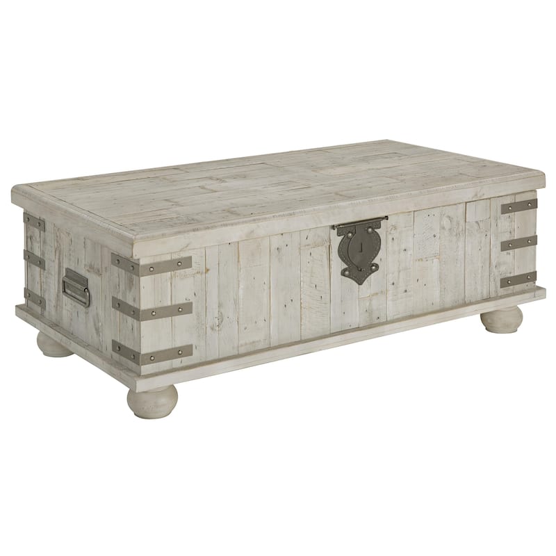 Wooden Lift Top Cocktail Table with Metal Handles and Bun Feet, White