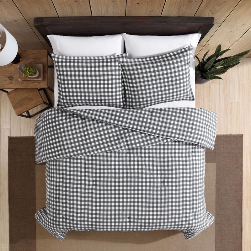 Eddie Bauer Preston Grey Cotton Flannel Reversible Duvet Cover Set