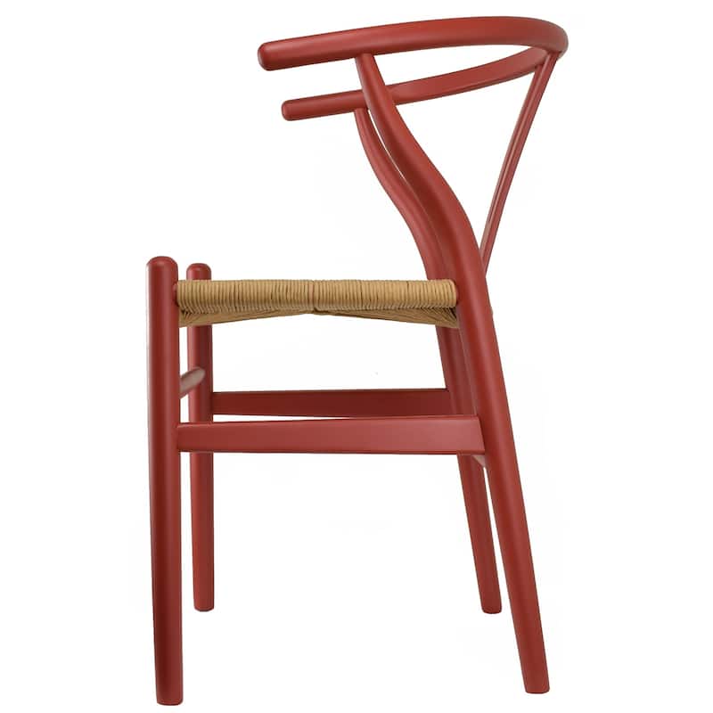 Set of 2 Modern Wish bone Solid Wooden Dining Chair with Woven Paper cord Seat, Farmhouse Y Back Elbow Side Chair