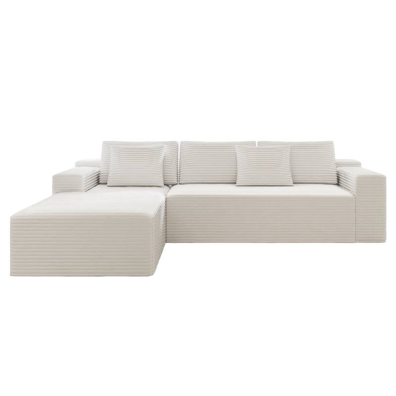 Roomfitters 104.3" Modular Cloud Sectional Sofa, 2-Piece L-Shape Couch, No Assembly Required, Plush Corduroy Fabric, White