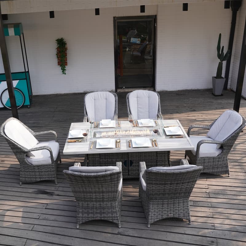 7-Piece Patio Dining Sets with Aluminium Fire Pit Table - Grey