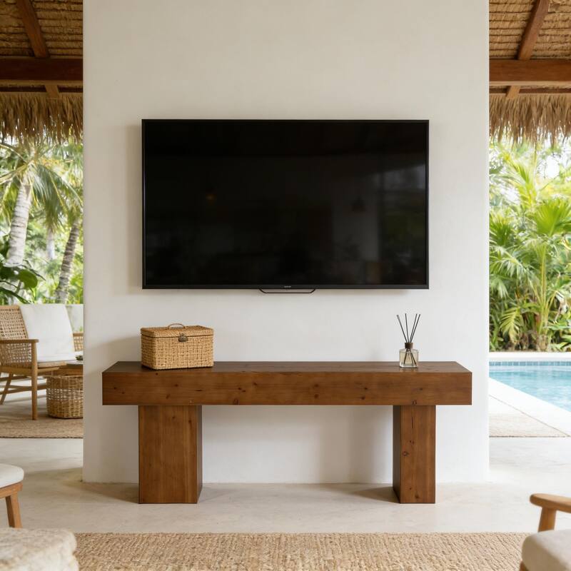 Solid Wood TV Stand for 55/60/65/75 Inch TVs, Entertainment Center Media Console Table for Living Room Bedroom