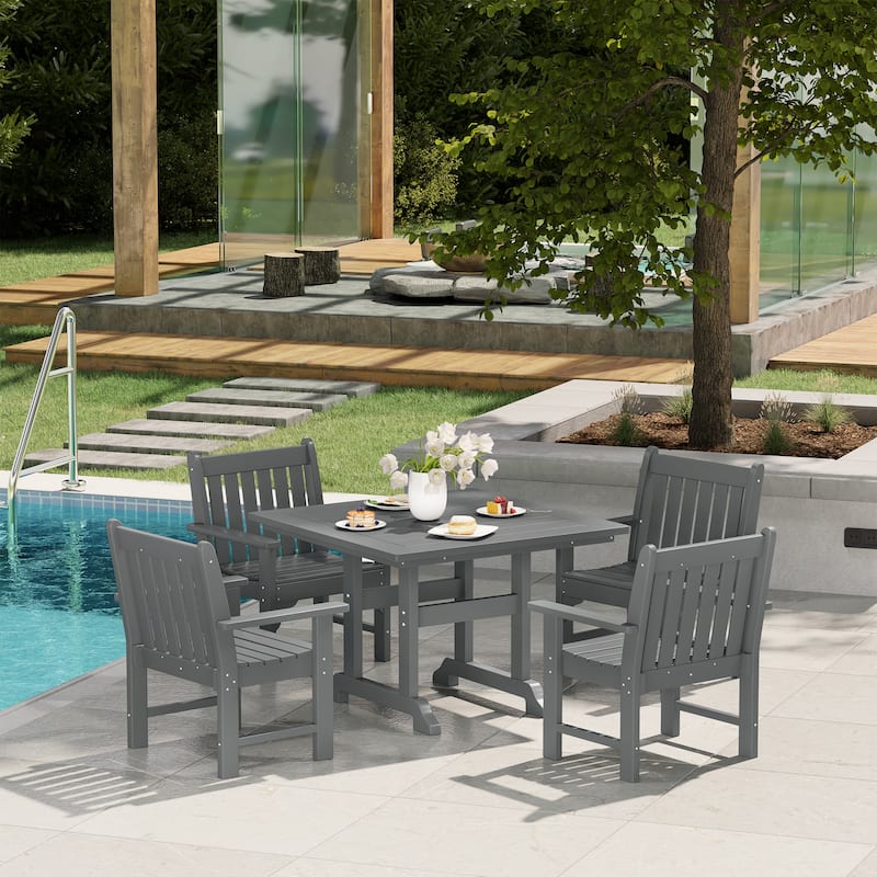 Laguna Poly 5-Piece Outdoor Patio Square Table Garden Arm Chairs Dining Set