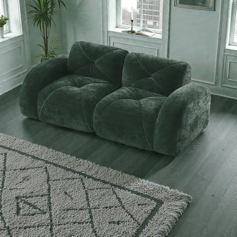 2 Seater Tufted Velvet Sofa, Boneless Cloud Couch with 32D High Density Foam, No Assembly Living Room Sofa