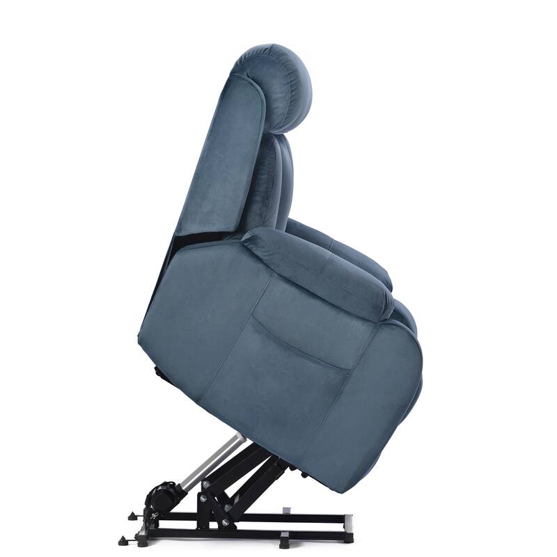Blue Power Lift Recliner for Elderly with Remote & Side Pocket