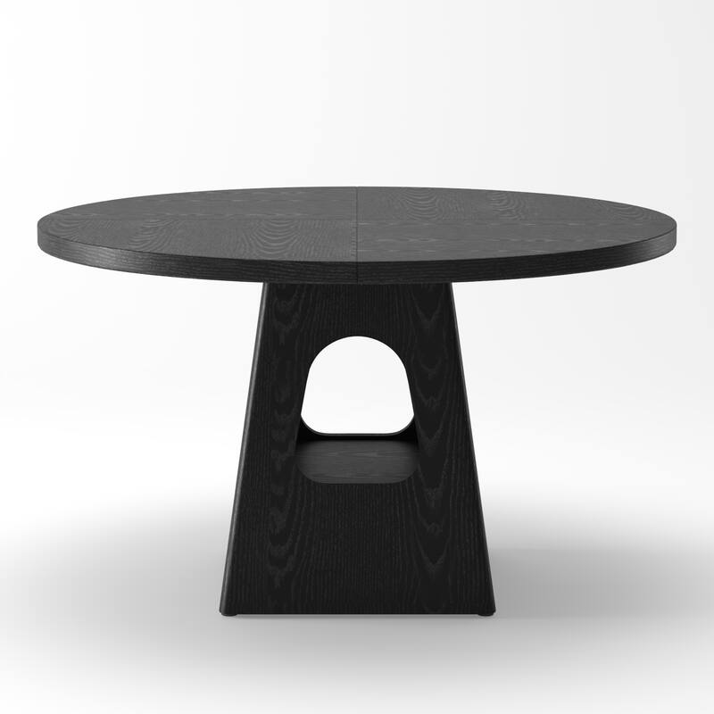 47" Round Farmhouse Dining Table with Storage Base & Wooden Tabletop for 4-6