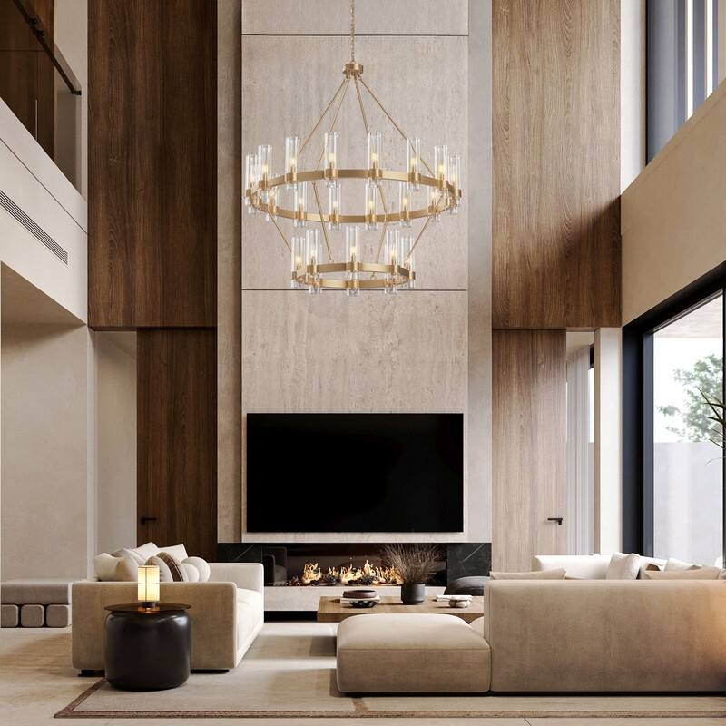 KAYLA 60in 30-Lights Gold Luxury Wagon Wheel Chandelier