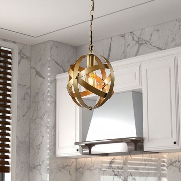Maxax 1 Light Single Kitchen Island Globe Champagne Gold Pendant with Wrought Iron Accents