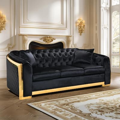 89 Inch Velvet Chesterfield Sofa, 3 Seater Tufted Couch Luxury Modern Upholstered Sofa