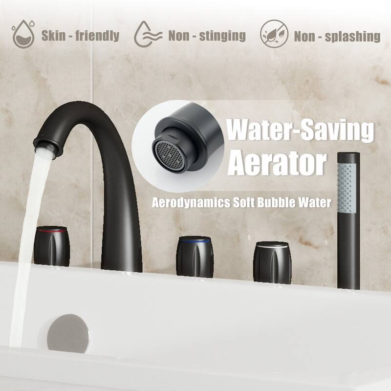 3-Handle Waterfall Roman Tub Faucet Deck-Mount Bathtub Faucet with Hand Shower
