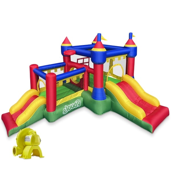 slide 2 of 7, Castle Bounce House for Kids with Blower Two Jump Areas and Slides Kids