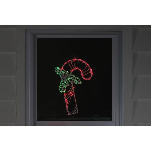 Shop 18 Lighted Candy Cane With Holly Christmas Window Silhouette
