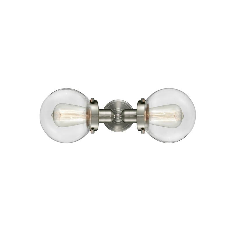 Innovations Lighting Globe 2 Light 14" Wide Bathroom Vanity Light - Brushed Satin Nickel / Clear