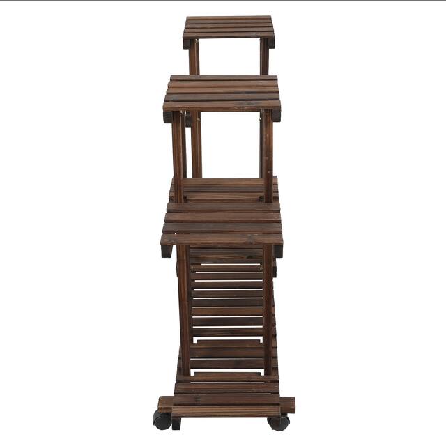9-tier Indoor/Outdoor Wood Shelf Mobile Plant Stand