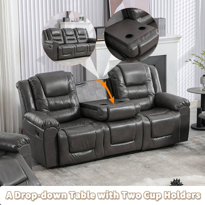 3 Seater Home Theater Recliner Manual Recliner Chair With Two Built-In Cup Holders