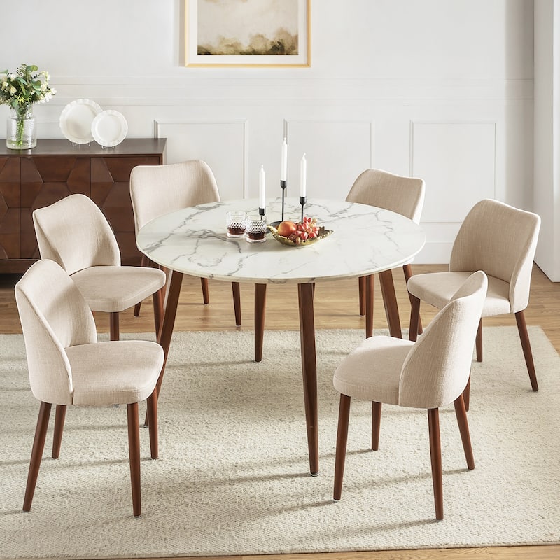 Melisa Upholstered Solid Wood Dining Chair Set of 6 by HULALA HOME - Ivory