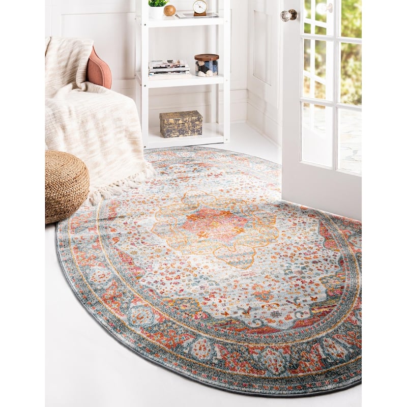 Traditional Samana Collection Area Rug - 3'3"x5'3" Oval - Light Blue