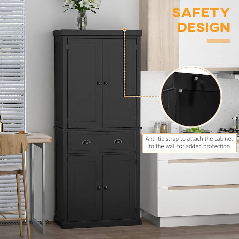 HOMCOM 72" Freestanding Kitchen Pantry Cabinet, Tall Storage Cabinet with 2 Door Cupboards, Drawer and Adjustable Shelves