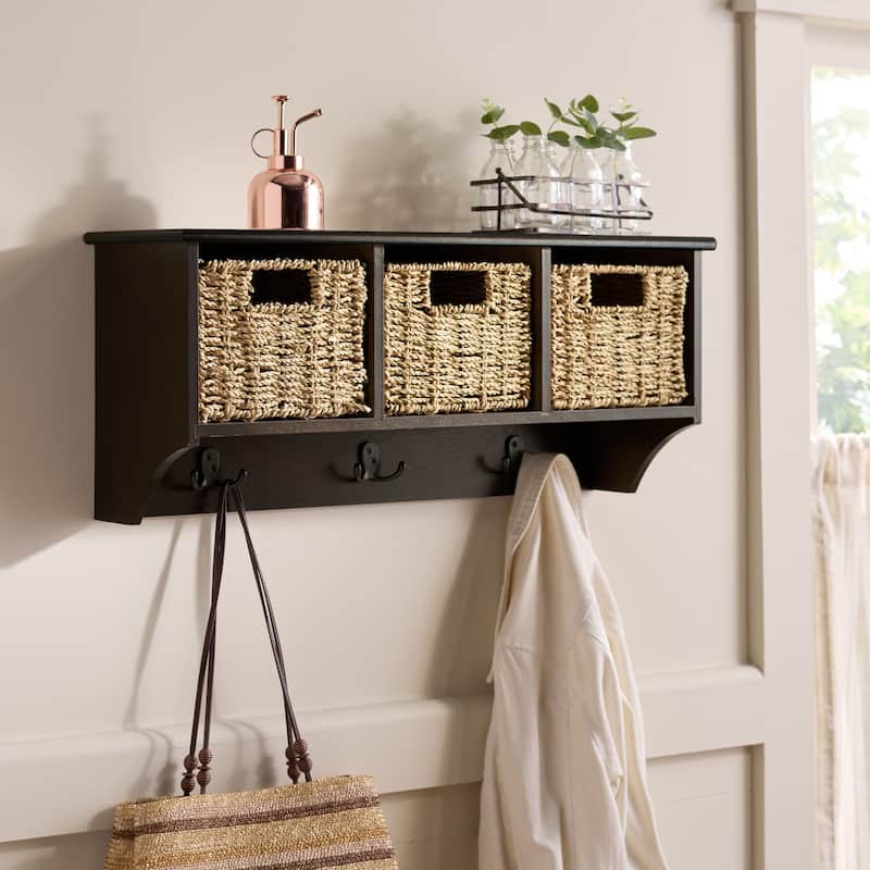 SAFAVIEH Jemina Black Hanging 3-Basket Wall Rack - 28" x 7.8" x 12" - 28"W x 8"D x 12"H - Dark Chocolate