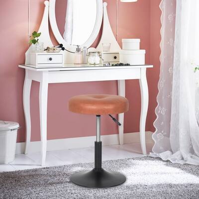 Adeco Adjustable Faux Leather Round Ottoman Swivel Freely Vanity Stool
