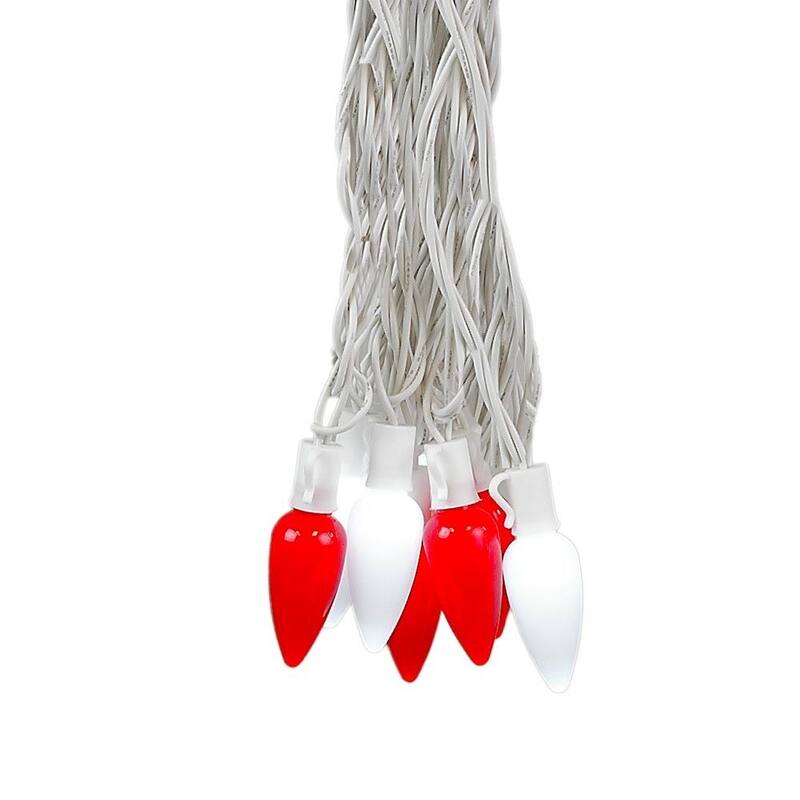 25 Foot C9 LED Ceramic Outdoor Christmas String Light Set, Green, Green Wire - Red