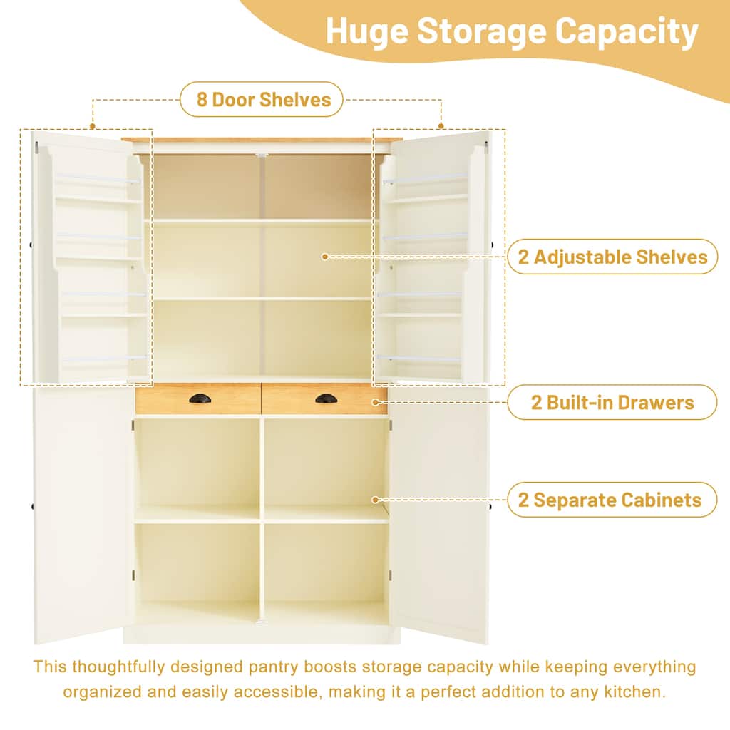 Freestanding Pantry Cabinet with Ample Storage, Adjustable Shelves & Built-In Drawers for Easy Access