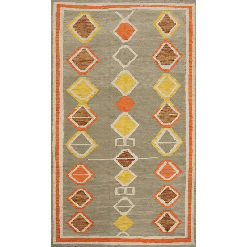 Hand Woven Oriental 100% Wool Carpet Southwestern Modern Greys & Charcoal Kilim Area Rug - 9' 0'' X 5' 8''