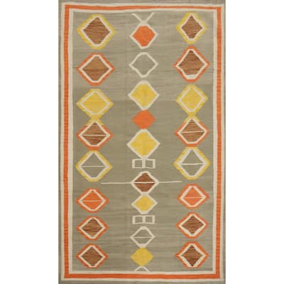 Hand Woven Oriental 100% Wool Carpet Southwestern Modern Greys & Charcoal Kilim Area Rug - 9' 0'' X 5' 8''
