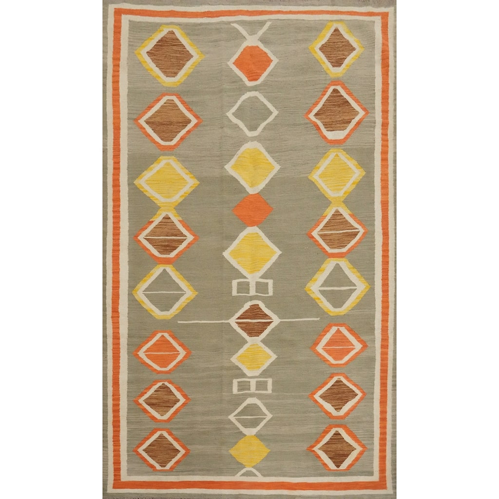 Hand Woven Oriental 100% Wool Carpet Southwestern Modern Greys & Charcoal Kilim Area Rug - 9' 0'' X 5' 8''